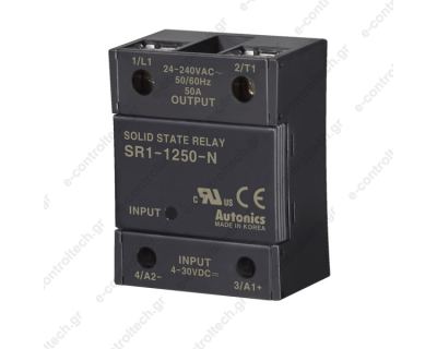 Solid State relay 50A, IN 4-30V DC, OUT 24-240V AC, SR1-1250-N, Autonics