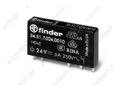 Ρελέ MINI, PCB, 1CO, 24VDC, 6A, FINDER, 34.51.7.024.0010