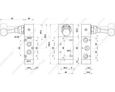 Βαλβίδα Αέρος Πλάγιου Μοχλού 1/4'' 5οδη 2 Θέσεων 522LL90 az
