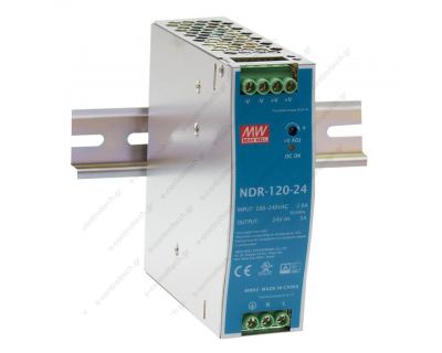 Τροφοδοτικό ράγας 120W, 12V, 10A, slim, NDR120-12 MEAN WELL