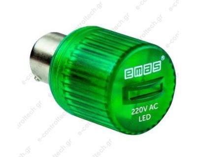 Λυχνία Πράσινη LED Σταθερή 220V AC IKML220Y EMAS