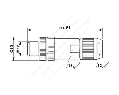 Βύσμα M12 4πόλων Αρσενικό Ευθύγραμμο Μεταλλικό με Κλέμενς 1424666 Phoenix
