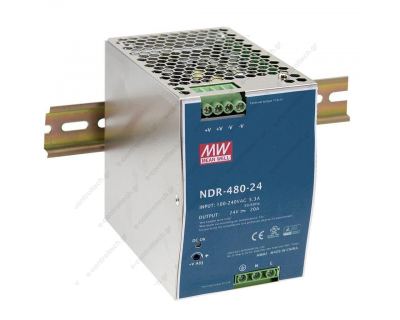 NDR480-24 MEAN WELL Τροφοδοτικό ράγας, 480W/24V/20A slim