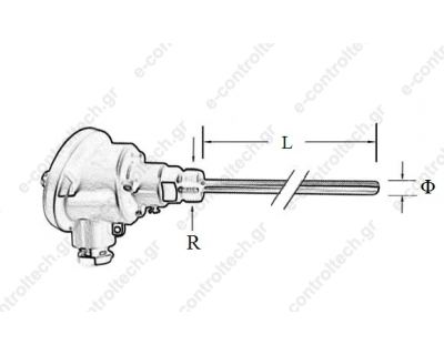 Θερμοστοιχείο PT100 Φ6 L60 R1/2 με Kεφαλή