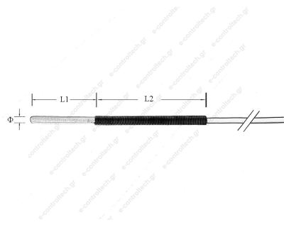 Θερμοστοιχείο PT100, Διάμετρος Φ6 mm, Μήκος L=150, με 2 μέτρα καλώδιο