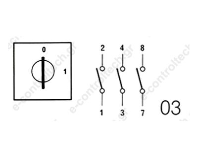 Περιστροφικός διακόπτης, 0-1 , 3P, 20A, E9-20A-03